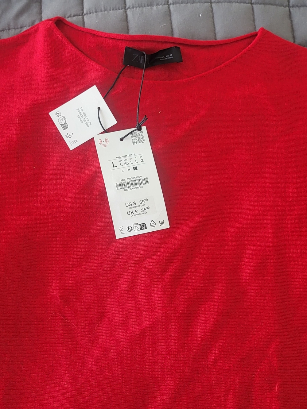 Zara Red Crewneck Knit Sweater